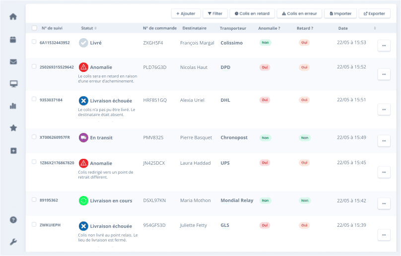 découvrez notre outil de suivi de colis en temps réel, vous permettant de rester informé de l'état de vos envois et de leur livraison. simplifiez vos expériences de shopping en ligne et ne perdez plus jamais de vue vos commandes !